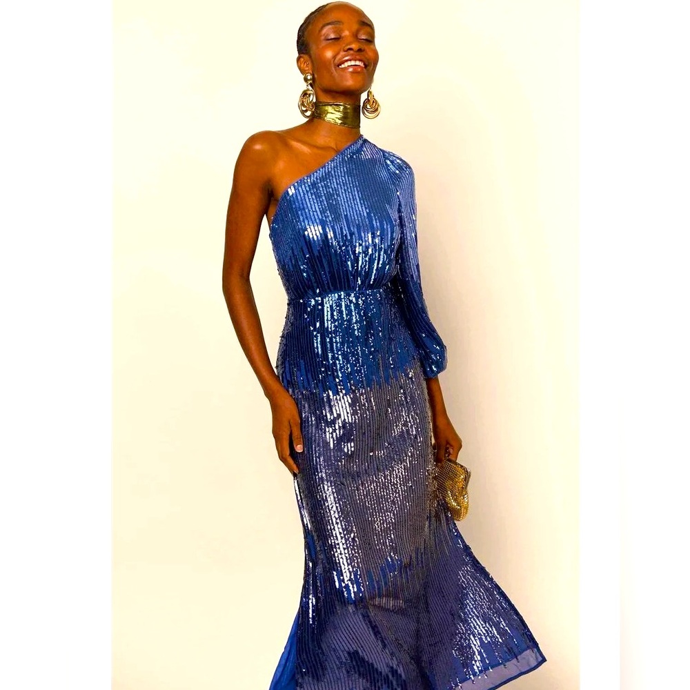 RIXO Ombré Sequined Maxi Dress